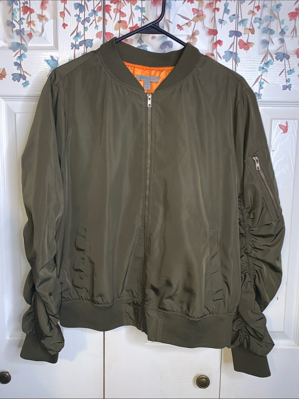 Men’s Olive Bomber Jacket with Orange Lining
